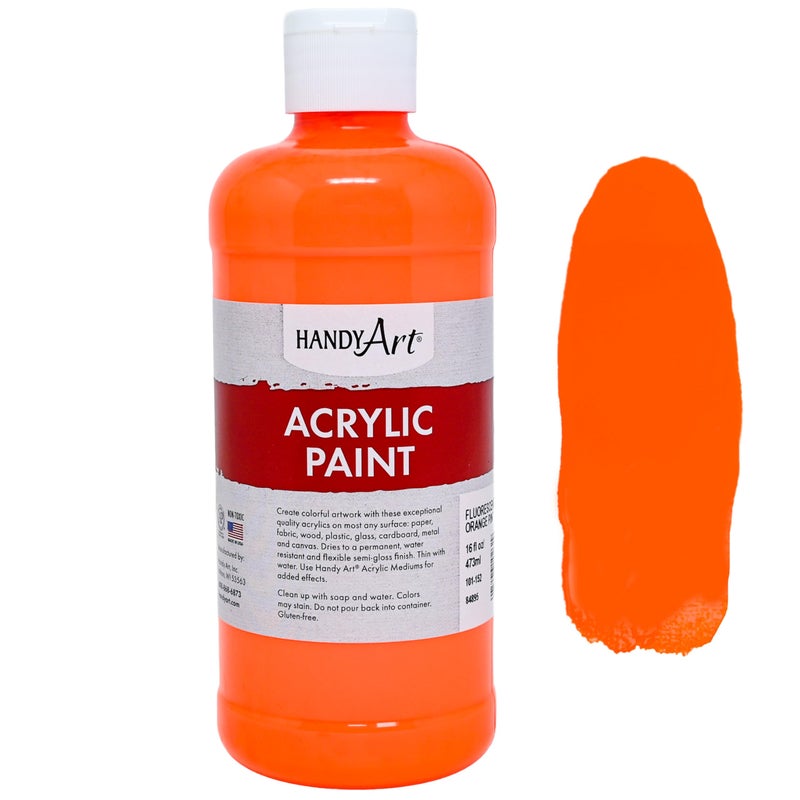 Handy Art دهان أكريليك للطلاب 101-152 من هاندي آرت 16 أونصة، برتقالي فوسفوري - Image 1